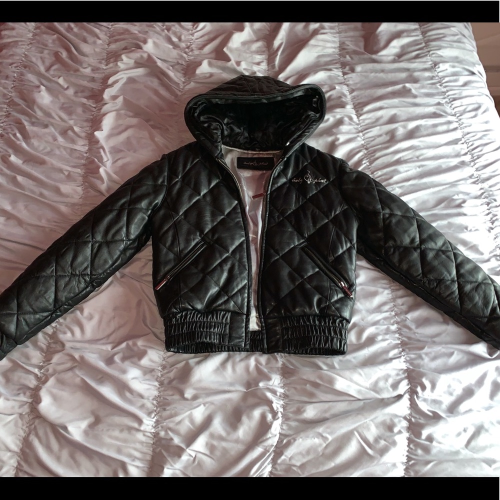 Leather Black Baby Phat Puffer Coat!!
